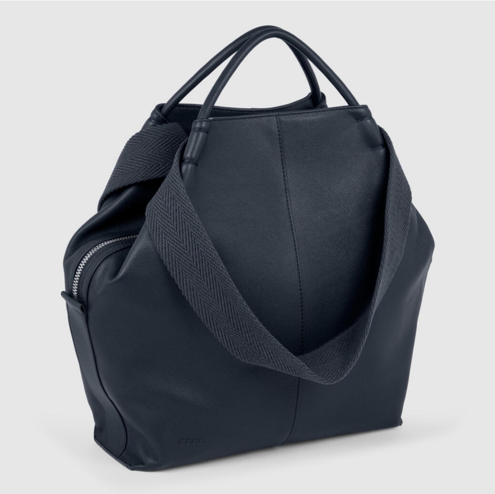 Ecco Navy Blue Leather Shoulder Bag with Wide Strap